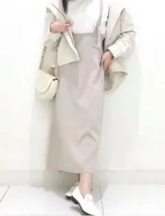 GUサスペンダー付きハイウエストスカートベージュM