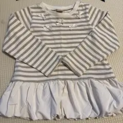 ストライプ 長袖カットソー フリル付き　プティマイン　リボン　キラキラ
