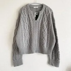 【新品未使用】JEANASIS ニット　ケーブルニット　Vネック　グレー　フリー
