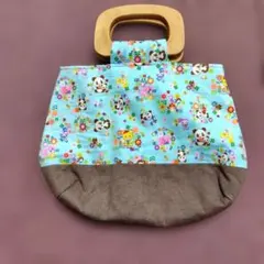 パンダ柄エコバッグ 木製ハンドル付き　cotton