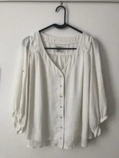 とろみシフォン チュニックブラウス　白