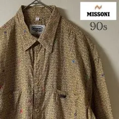90s MISSONI（ミッソーニ）ロゴ総柄シャツ/L/イエロー/イタリア製のサムネイル