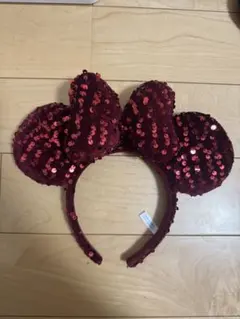 スパンコール ミニーカチューシャワインレッド