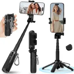 自撮り棒 スマホスタンド 三脚 軽量 セルカ棒 コンパクト 無線リモコン付き