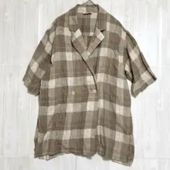 美品 センソユニコ Lucruca コットンガーゼ チェック 7分袖シャツ 