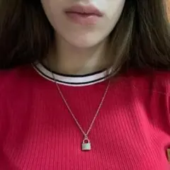 シルバー 南京錠 メタル ネックレス シンプル 鎖骨チェーン #C767-2
