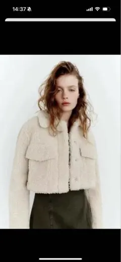 極美品❣️ZARA ボアジャケット クロップド丈　白　M ショート丈