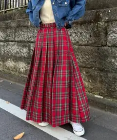 チェック柄プリーツロングスカート