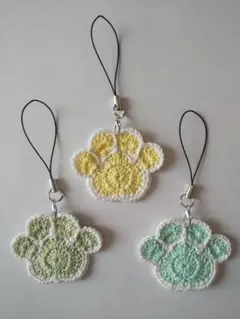 かぎ針編み 肉球デザインのストラップ3個セット (17)