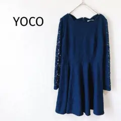 Z◇YOCO＊ヨーコ◇膝丈ワンピース L 花柄総レース ネイビー紺 結婚式二次会