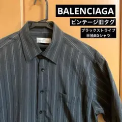 BALENCIAGA 旧タグビンテージ　ブラックストライプ半袖BDシャツのサムネイル