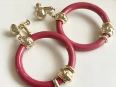 年代物 当時物 未使用 レッド 赤フープ レトロvintageイヤリング