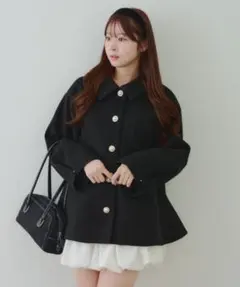ミドル丈ペプラムコート ブラック FREE