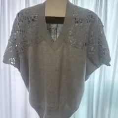 週末最終セールany FAN グレー Vネック ニットセーター 半袖 レース袖