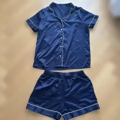 ネイビー サテン パジャマ ショートパンツセット