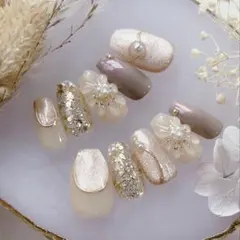 現品　ニュアンスネイル　ぷっくりフラワー　花　ベージュ　マグネット　結婚式