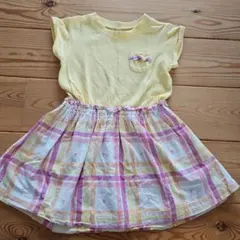半袖ワンピース 90cm 黄色 ピンクチェックのサムネイル