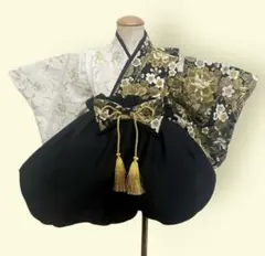 【お食い初め・初節句・撮影に】ベビー袴 ブラック×和柄 鶴×花柄