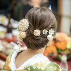 和装　髪飾り　つまみ細工　花　成人式　結婚式　卒業式　七五三　白　金　ゴールド