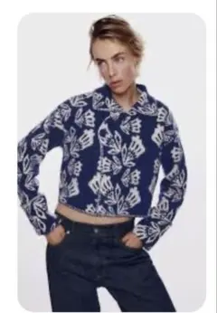 【ZARA 】花柄 長袖カーディガン 紫・白