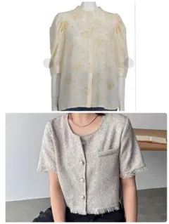 2着セット ITS'DEMO（イッツデモ）シアーチェック花プリントブラウス などのサムネイル