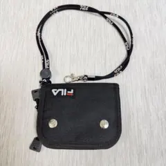 【美品】FILA フィラ ネックウォレット 首掛け財布 ネックストラップ付き 黒