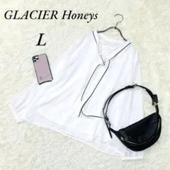 《グラシア/ハニーズ》シャツ/ブラウス/ボウタイ/薄手/大きめサイズ/白/L