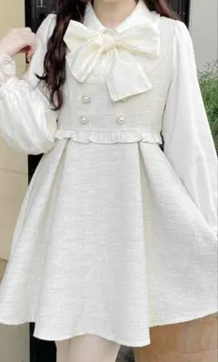 ROJITA ボウタイリボンツイードワンピース ホワイト 【美品】