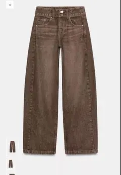 ZARA ワイドレッグ デニムパンツ ブラウン