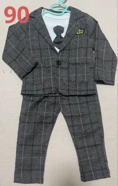 キッズ フォーマルスーツ ネクタイ付き ブラウン系チェック 90