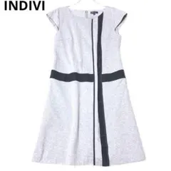 インディヴィ　デザインワンピース　フレンチ袖　日本製　上品　グレー　きれいめ　L