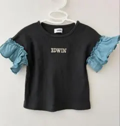 EDWIN フリル付きTシャツ　チャコール　90サイズ　美品のサムネイル