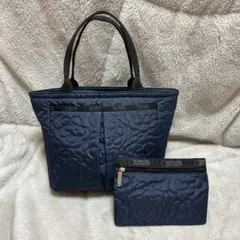 美品！LeSportsac パフィーブロッサムズ バッグ ポーチ ネイビー