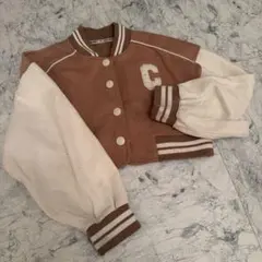 同梱300円 キッズ 女の子 スタジャン ジャンパー アウター 茶色 長袖