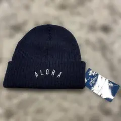 ✨LocalMotion✨ALOHA 刺繍 ネイビー ニット帽 新品未使用 美品