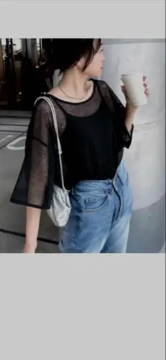 み*読様 新品タグ付き！シアーレースボーダーリンガーTEE ブラック　チャオパニ