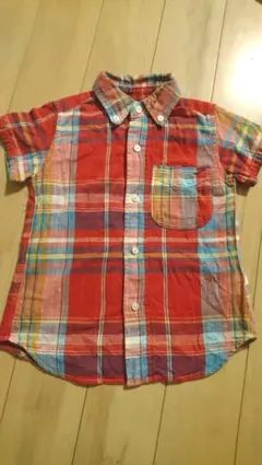 デニムダンガリー チェックシャツ 90