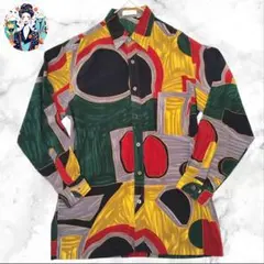 [日本製] 高級 スカーフ柄 デザインシャツ 80s 90s レトロ 総柄 M