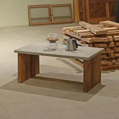 センターテーブル｜ライトグレー｜四角脚｜薄塗りモルタル｜ダイニングテーブル