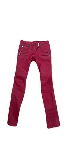 名作 BALMAIN HOMME 3連ジップ バイカーパンツ レッド 赤のサムネイル