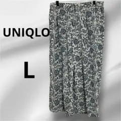 【UNIQLOユニクロ】青系花柄ロングパンツ✨L✨ウエストゴム