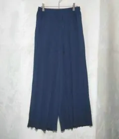 WORKMAN 　撥水プリーツセミワイドパンツ　レディース　L ブルー　紺