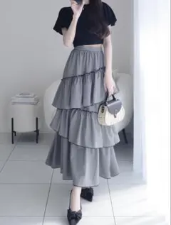 GRL ギンガムチェック柄ティアードロングスカート[on314]