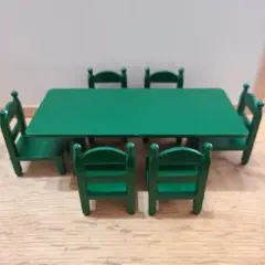 【初期】シルバニアファミリー 緑のテーブルと椅子セット