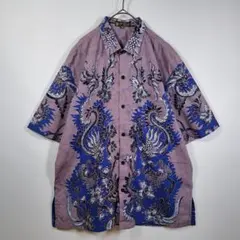 90s ヴィンテージ 総柄シャツ バティック柄 ボタニカル柄 ゆるだぼ Lのサムネイル