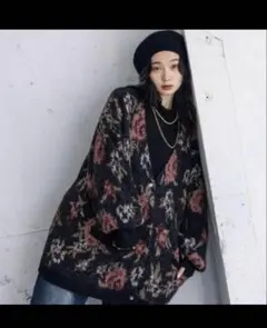 ジーナシス　花柄ラメニットカーディガン　FREEサイズ