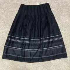 コムサイズム フレアスカート ブラック ストライプ柄 ウエストゴム 黒のサムネイル