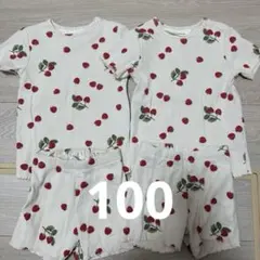 H＆M コットンリブトップス サイクリングショーツ 2セット 双子 ラズベリー柄
