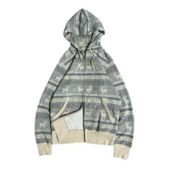 00s OLD UNIQLO ダブルジップ パーカー ノルディック柄 ユニクロ
