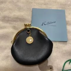Kitamura バイカラー ブラックレザー ホワイトパイピング コインケース 